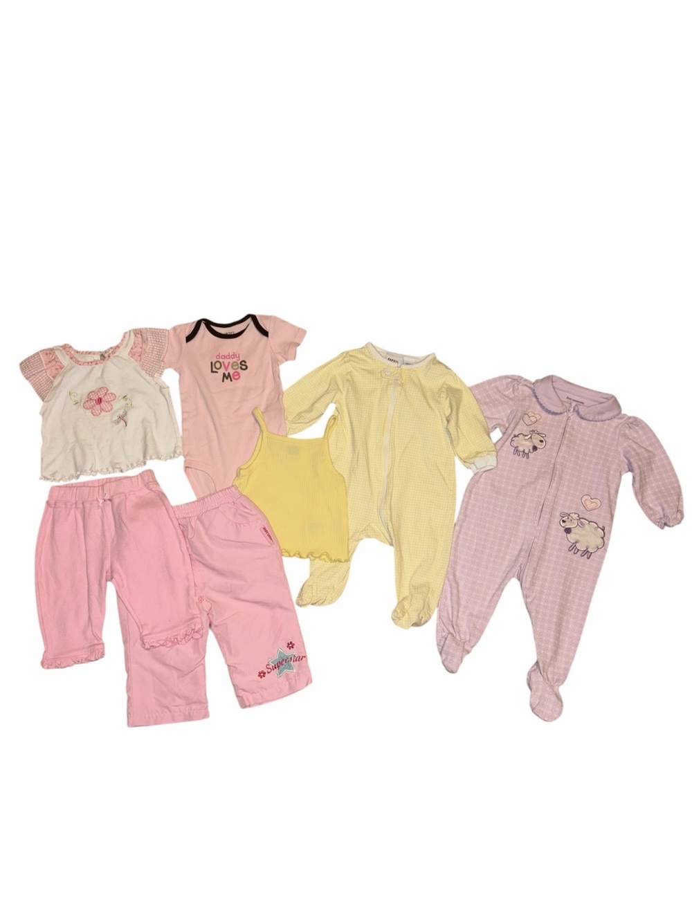 Vintage Y2K Baby Girl 0-6M 7pc Pink Yellow Purple Outfit Bundle Embroidered